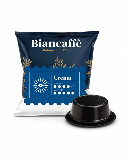 Biancaffè A Modo Mio Creamy Blend capsule and sachet pack