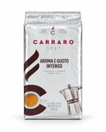 Carraro Aroma e Gusto Intenso 250 g ground coffee, silver and brown pack on white